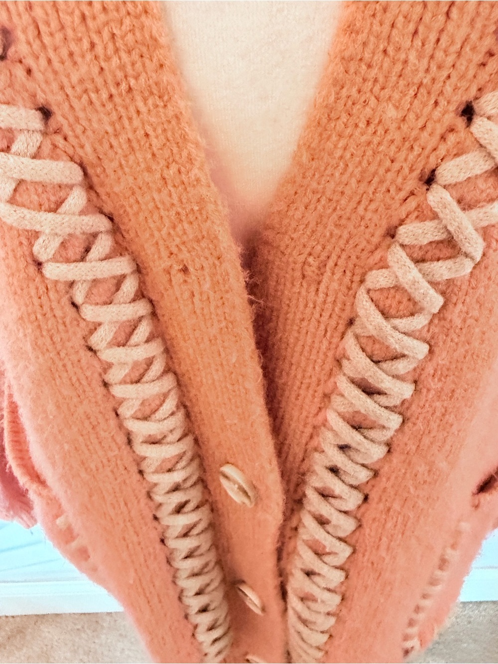 Vestique Cozy Coral Knit Button-Front Cardigan Sweater-Large - Picture 2 of 3